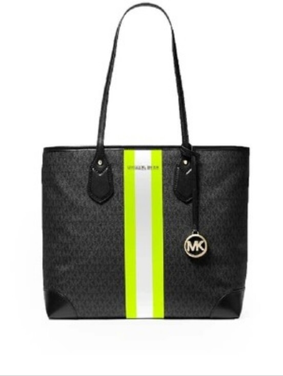 Michael Kors Handbags - Michael Kors Eva Large Tote  Neon Yellow Stripe